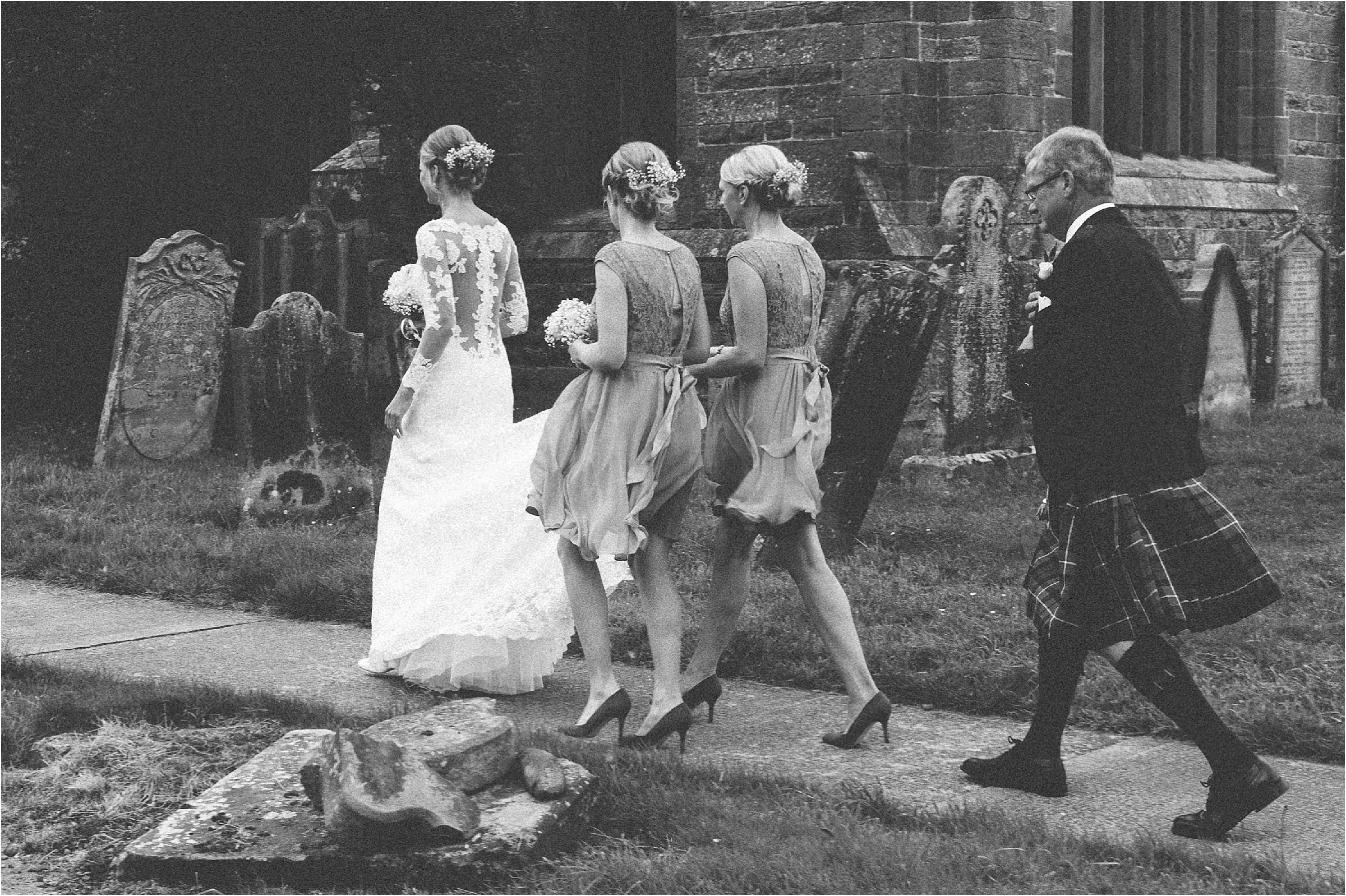 bride and bridesmaids arrival embleton church wedding northumberland