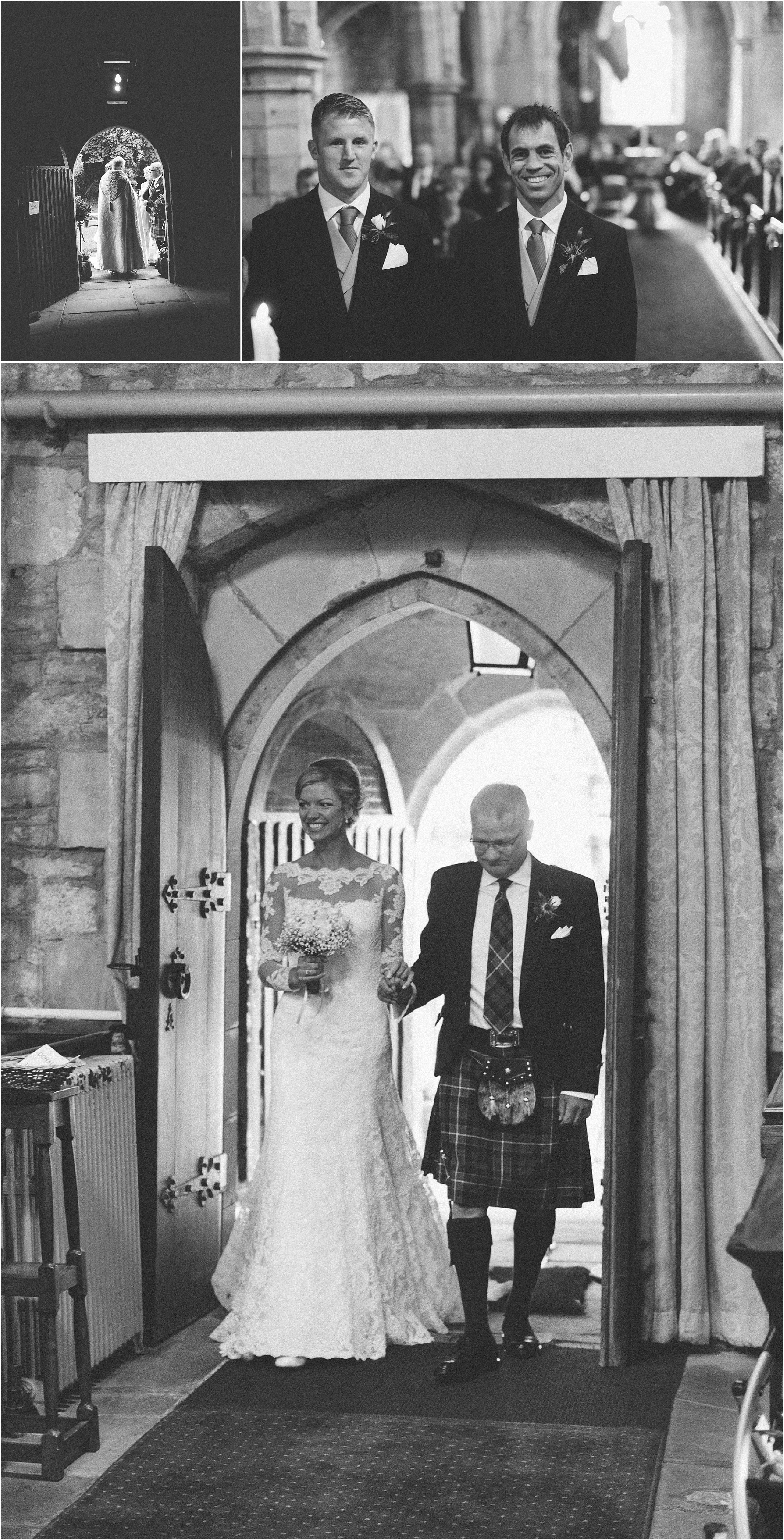 bride and her dad entering embleton church wedding northumberland